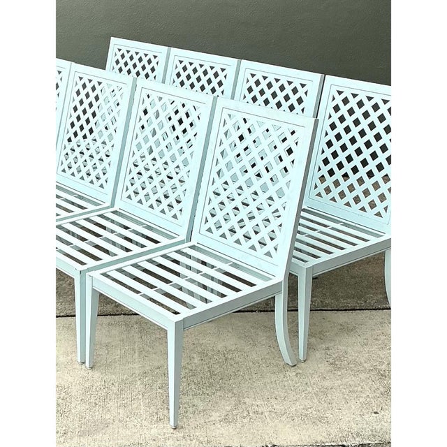 Baby Blue Vintage McKinnon and Harris Trellis Dining Chairs - Set of Eight For Sale - Image 8 of 13