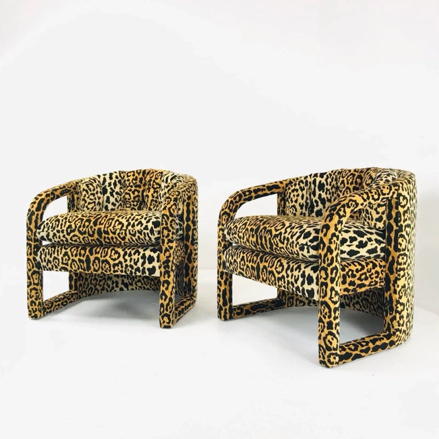 Custom Barrel-Back Armchairs in Leopard Velvet - a Pair For Sale In Dallas - Image 6 of 12