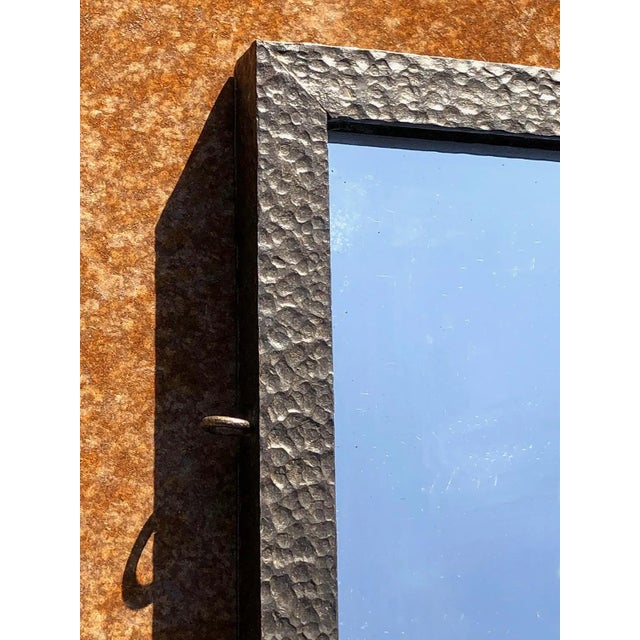 An exceptional horizontal rectangular mirror, art-deco, modernist, bauhaus, square massive hammered wrought iron frame...