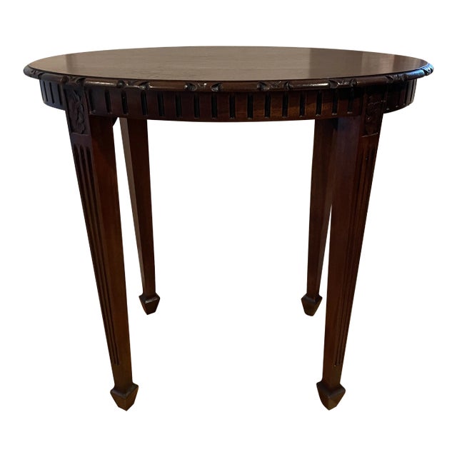 Vintage Carved Mahogany Oval Occasional Table For Sale