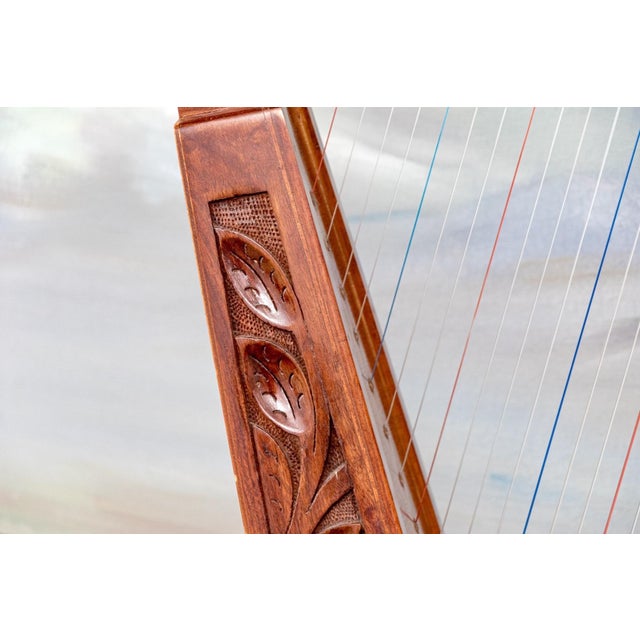 Vintage Ornately Carved and Inlaid 19-String Table-Top Harp For Sale - Image 9 of 13