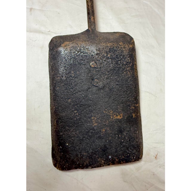 Metal Antique 18th Century Wrought Iron Turned Brass English Fireplace Shovel Tool 13 For Sale - Image 7 of 9
