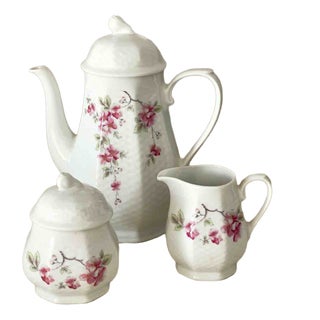 Vintage Winterling Röslau Bavaria Porcelain Coffee Trio with Floral Motifs, 1960s, Set of 3 For Sale