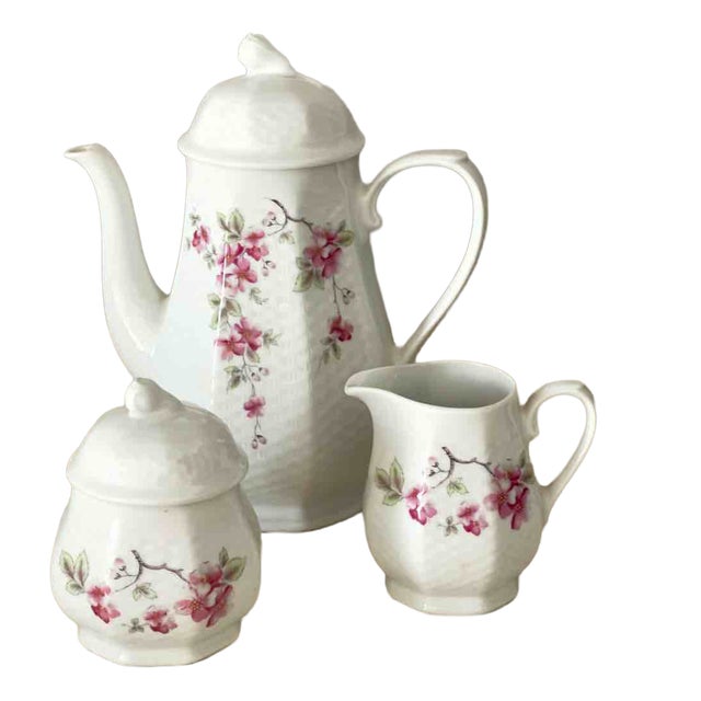 Vintage Winterling Röslau Bavaria Porcelain Coffee Trio with Floral Motifs, 1960s, Set of 3 For Sale