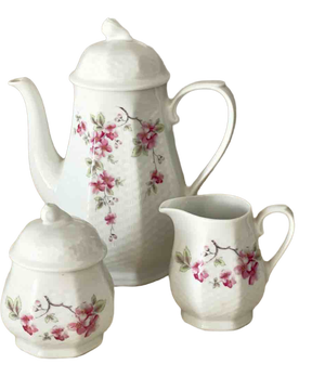 Vintage Winterling Röslau Bavaria Porcelain Coffee Trio with Floral Motifs, 1960s, Set of 3