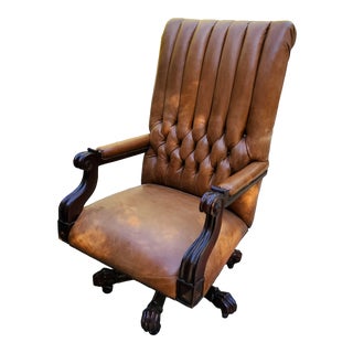 Henredon Tufted Leather Office Chair For Sale