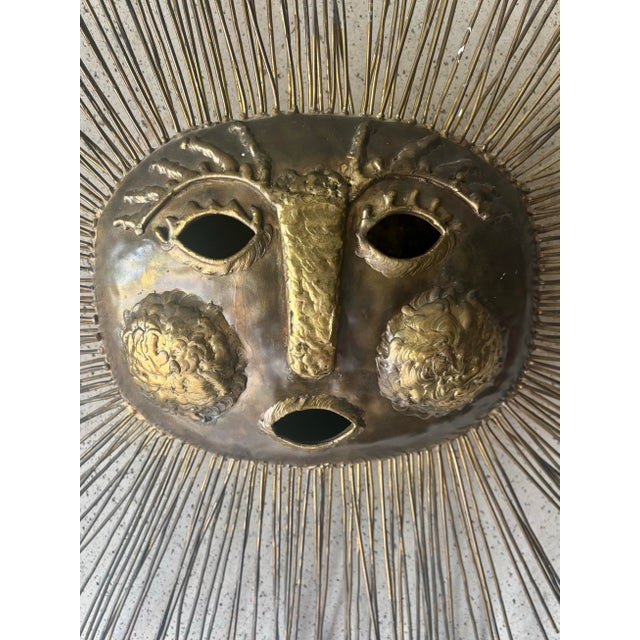 Brutalist 1970s Brutalist Brass Sun Face Wall Sculpture by Emaus, Mexico For Sale - Image 3 of 7
