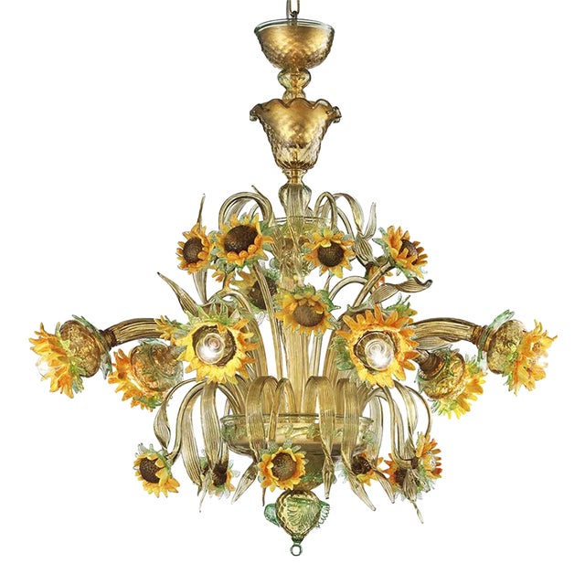 Contemporary Venetian Sunflowers Murano Glass Chandelier For Sale