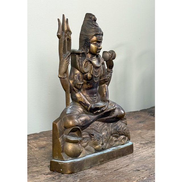 Traditional Vintage Hindu Brass Shiva Nataraja Seated Meditation Sculpture For Sale - Image 3 of 8