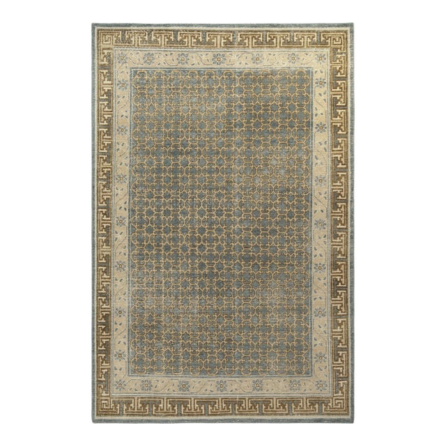 Rug & Kilim’s Oversized Border Rug in Slate Blue, 13x19 For Sale