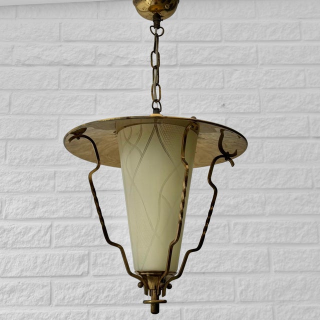 1950s Mid-Century Scandinavian Pendant Lamp in Brass and Glass, Sweden, 1950s For Sale - Image 5 of 11
