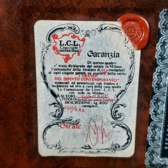 Antonio Ligabue, Cat with Kite, 1980s, Screen Print on Silver Plate, Framed For Sale - Image 9 of 15