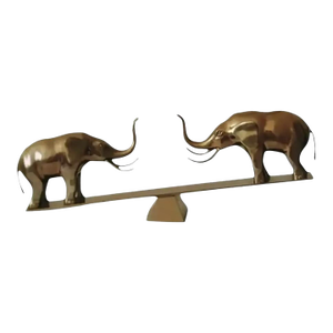 Dolbi Cashier Large Brass Elephants on Seesaw Sculpture ~ Circa 1980s