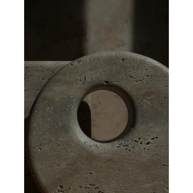 Mid-Century Modern Modern Roman Travertine Geometric Circle Sculpture For Sale - Image 3 of 11