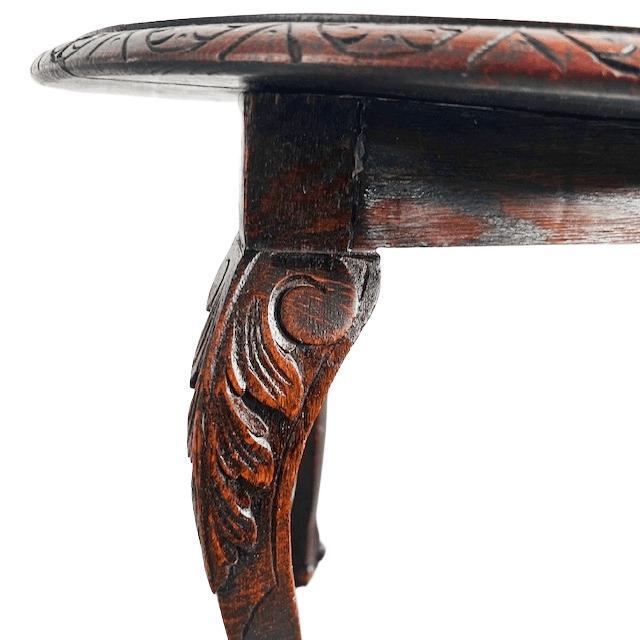 Wood Vintage Round Side Table with Carved Wood Top, 1920s For Sale - Image 7 of 10