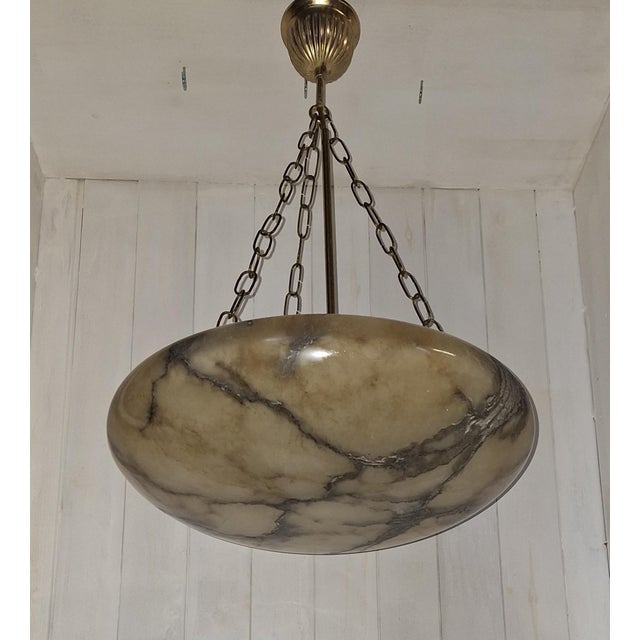 Art Deco Hanging Lamp with Heavily Grained Alabaster Bowl, 1930s For Sale - Image 6 of 7