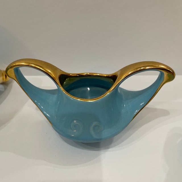 Vintage Tea Set Blue Turquoise and Gold 22k - Set of 3 For Sale - Image 9 of 10
