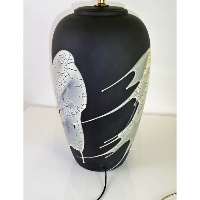 Mid-Century Modern Vintage Lava Glaze Ceramic Lamp in Black For Sale - Image 9 of 13