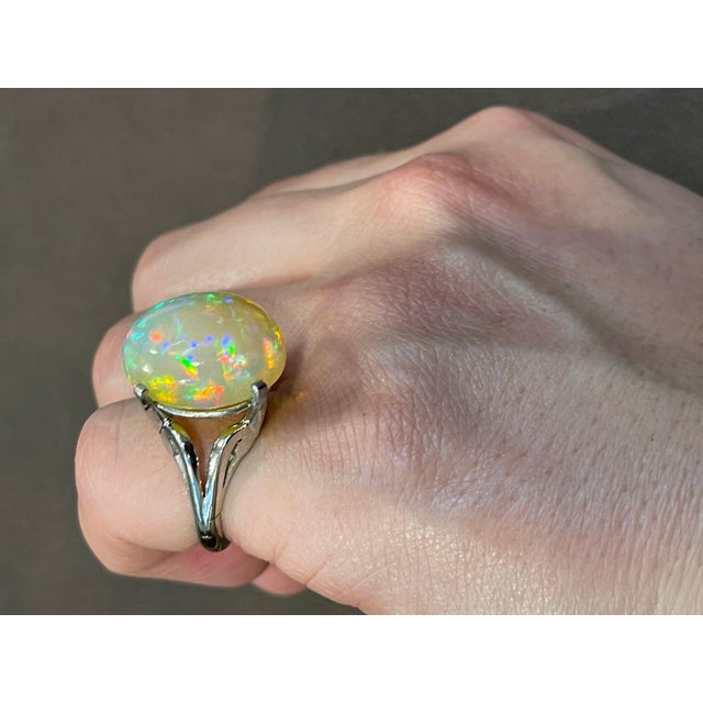 14 Carat Oval Shape Ethiopian Opal Cocktail Ring in Platinum For Sale - Image 13 of 18