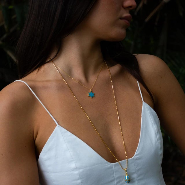 Metal Divine Shield Star of David Blue Enamel Necklace For Sale - Image 7 of 9