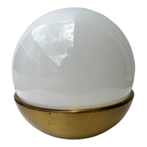 Ball Lamp Brass and Opaline Murano Glass. Italy, 1970s