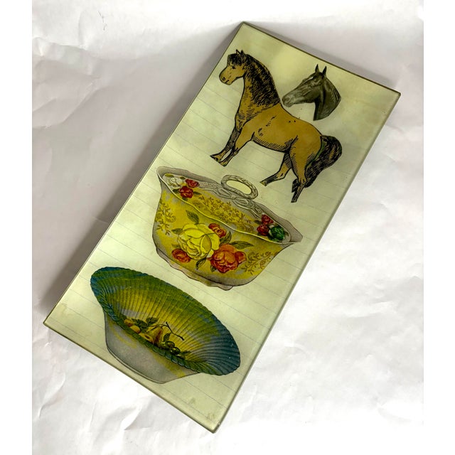 Traditional 2000s John Derian Signed Decoupage Glass Horse & Antique Serving Ware Tray For Sale - Image 3 of 5