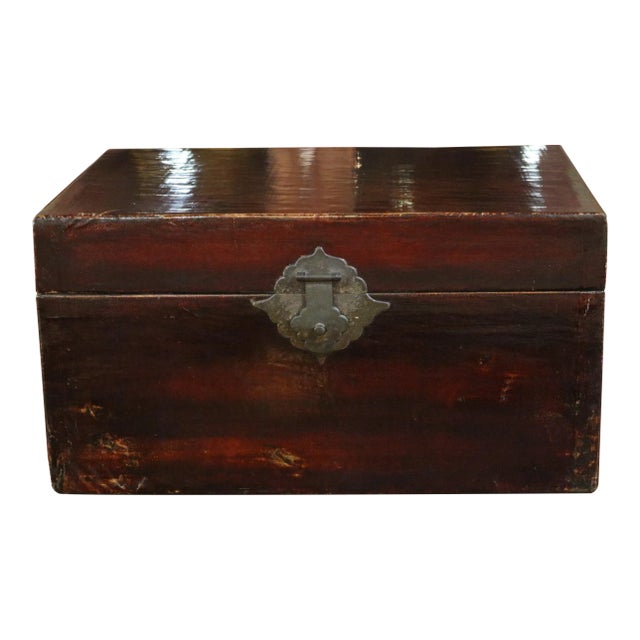 1920s Chinese Black Leather Trunk For Sale