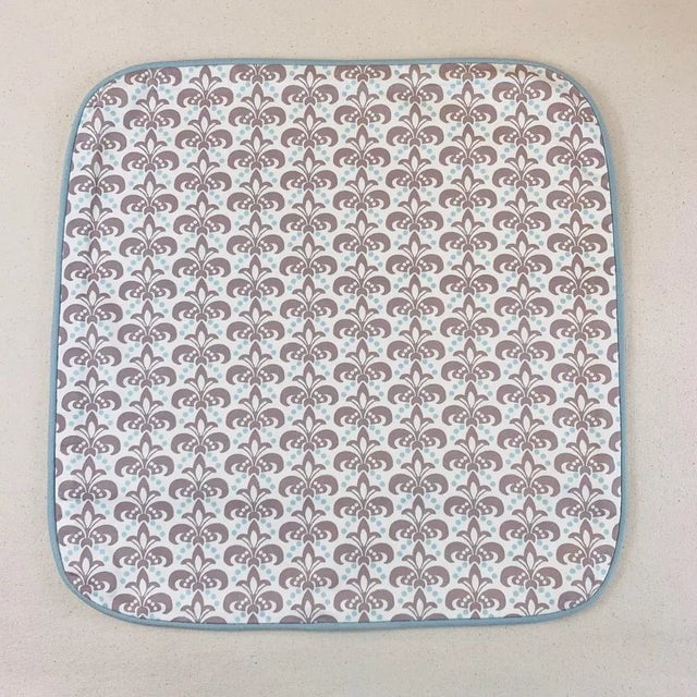 Modern Designer Vicki Payne Free Spirit Aqua Ivory Gray Modern Fleur De Lis Pillow Covers- a Pair For Sale - Image 3 of 4