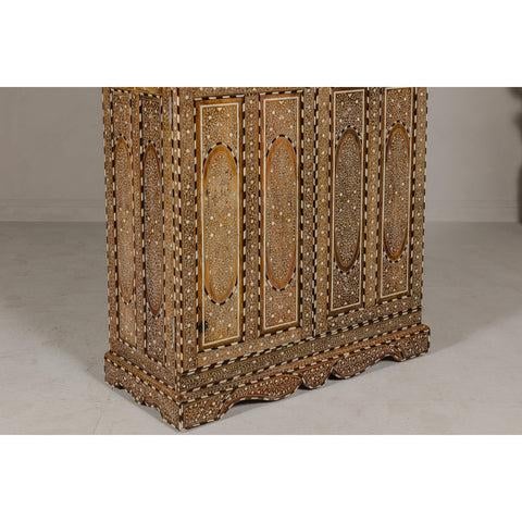 Anglo Indian Style Mango Wood Tall Cabinet with Floral Themed Bone Inlaid Décor For Sale - Image 4 of 12