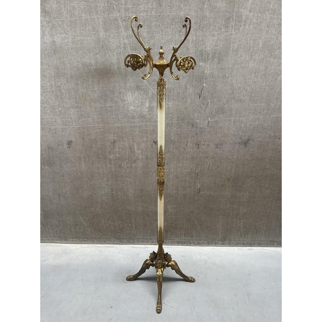 Vintage Italian Onyx Marble and Brass Hall Coat Rack with Rotating Crown and Sculptural Base, 1960s For Sale - Image 5 of 13