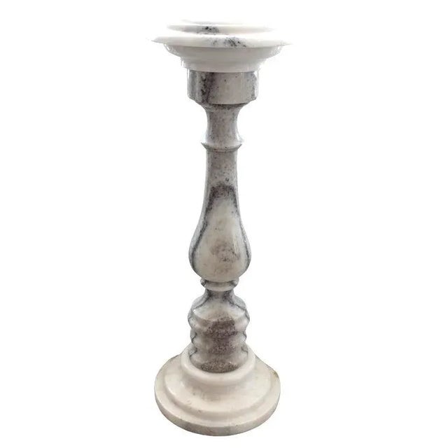 1930's Marble Balustrade Form Pedestal 34 1/2" White and Gray From Italy For Sale - Image 13 of 13