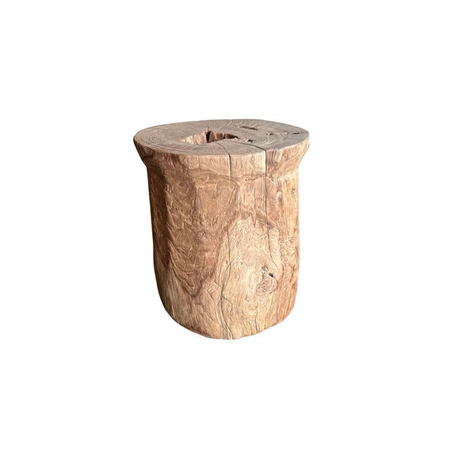 1970s Aged Javanese Teak Wood Side Table – Sculptural Organic Pedestal For Sale - Image 4 of 10