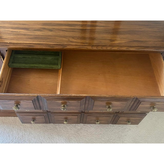 Late 20th Century Pennsylvania House Oak Dresser With Triptych Mirror American Traditional With Colonial Charm Excellent Condition For Sale - Image 9 of 18
