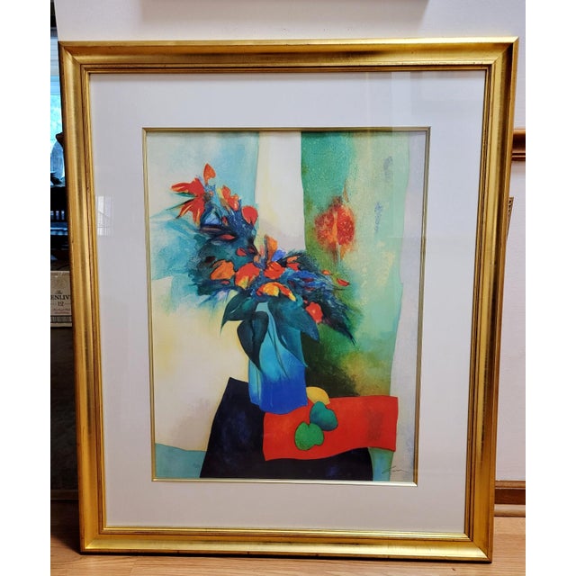 The School of Paris Claude Gaveau Signed Limited Edition French Modernist Floral Still Life Lithograph, Framed For Sale - Image 3 of 6