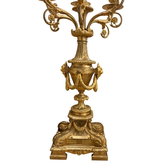 Large 19th Century French Doré Bronze Clock Garniture Marked Jules Graux, Paris. For Sale - Image 15 of 16