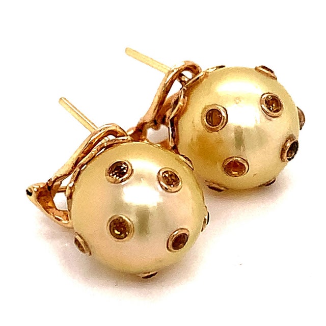South Sea Pearl Sapphire Earrings 14k Gold Certified For Sale - Image 12 of 15