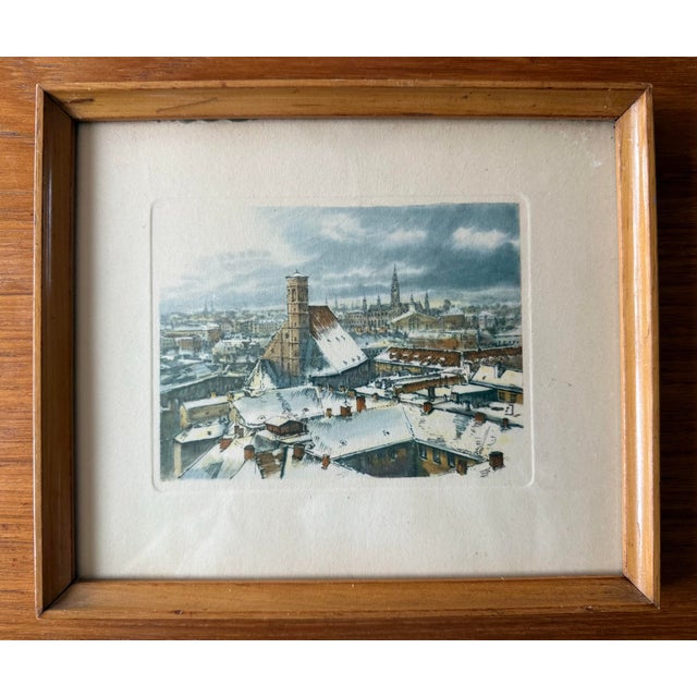Illustration Vintage Framed Color German Scene Etching For Sale - Image 3 of 11