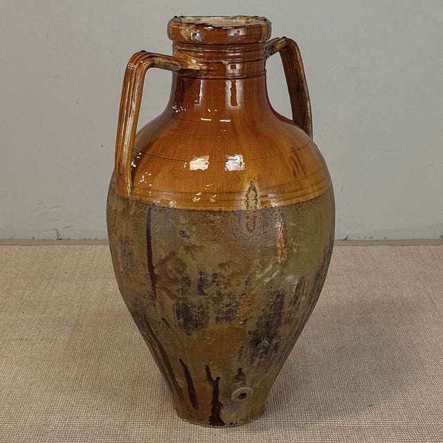 Late 19th Century Antique Italian Glazed Terracotta Olive Oil Jar With Spout For Sale - Image 5 of 18