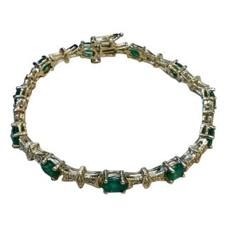 5 Carat Emerald Tennis Bracelet 14 Karat Yellow Gold, 6.5 Inch For Sale