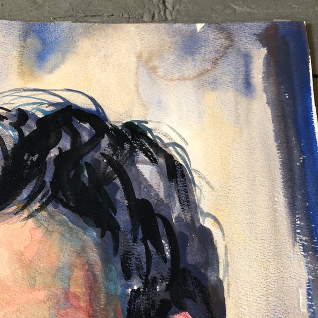 Contemporary 1970’s Modernist Male Portrait Watercolor Painting For Sale - Image 3 of 6