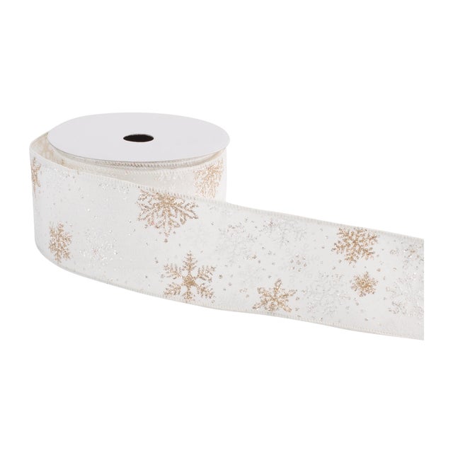 Create a winter wonderland look with this White & Gold Snowflake Wired Ribbon, designed to bring soft elegance and festive...
