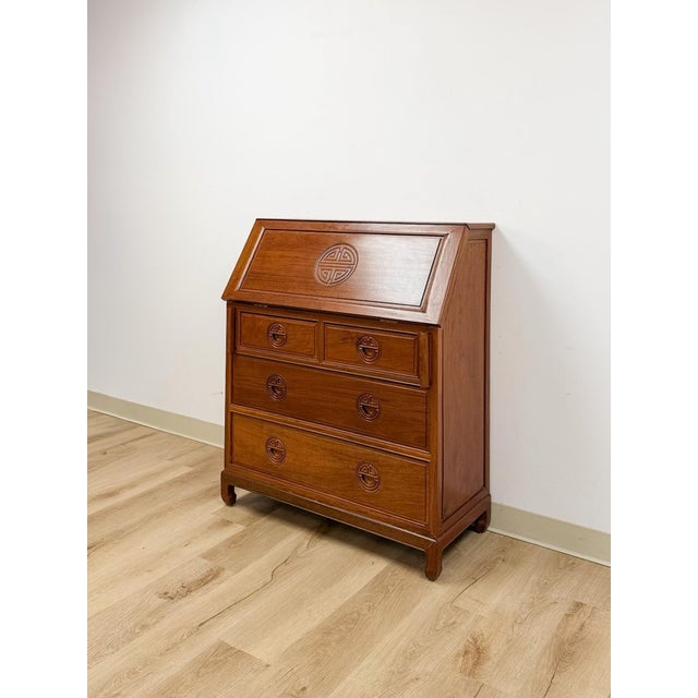 Mid 20th Century Rare Oriental Rosewood Secretary Writing Desk Fold Out Sheraton Hotel Provenance For Sale - Image 4 of 15