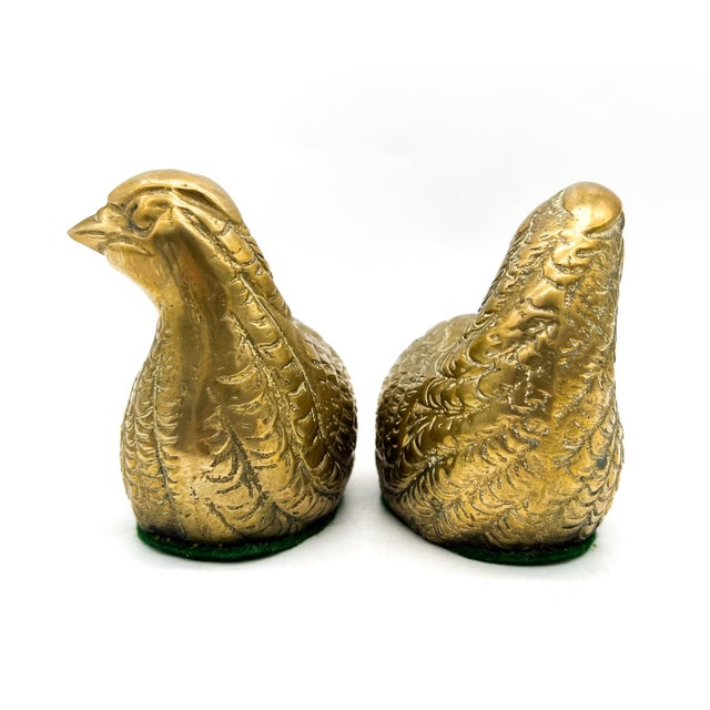 Mid 20th Century Vintage Brass Quail Bird Figurines – Pair – Hollywood Regency / English Country For Sale - Image 5 of 12
