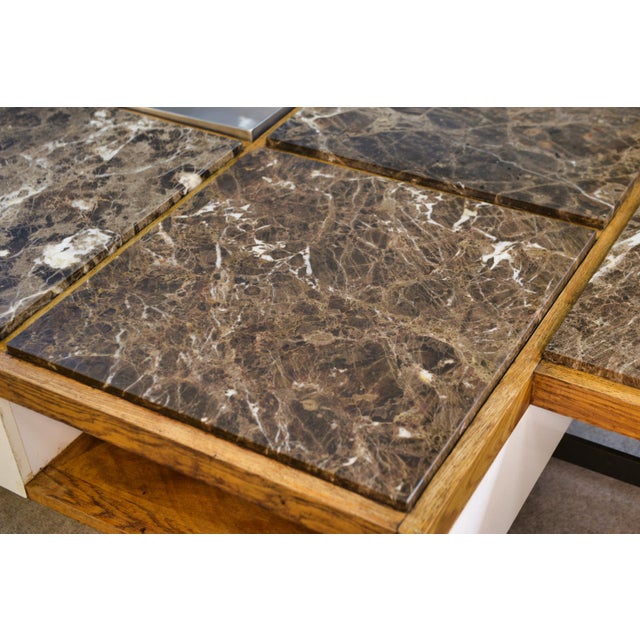 Wood Coffee Table with Steel Base and Oak and Grey Marble Frame, 1970s For Sale - Image 7 of 17