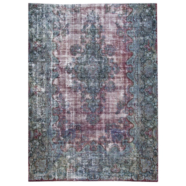 Mid-20th Century Vintage Distrssed Wool Rug 10 X 13 For Sale