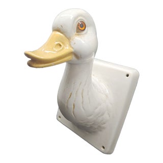 Vintage White Ceramic Duck or Goose Head Wall-Mounted Towel Holder For Sale