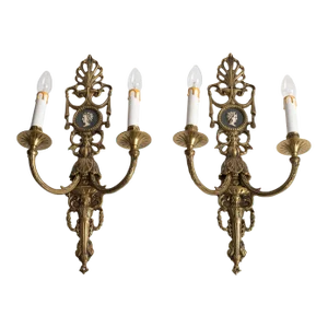 1950s Brass Candelabra Style 2-Light Wall Sconces - a Pair