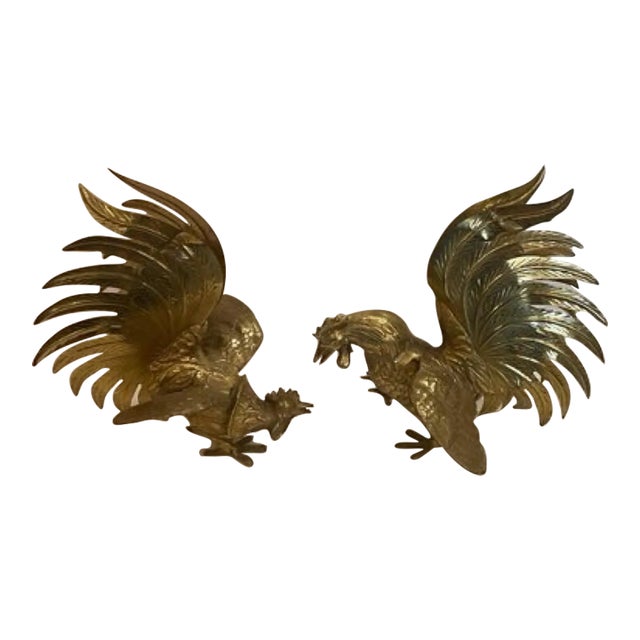 Pair of Brass Fighting Roosters For Sale