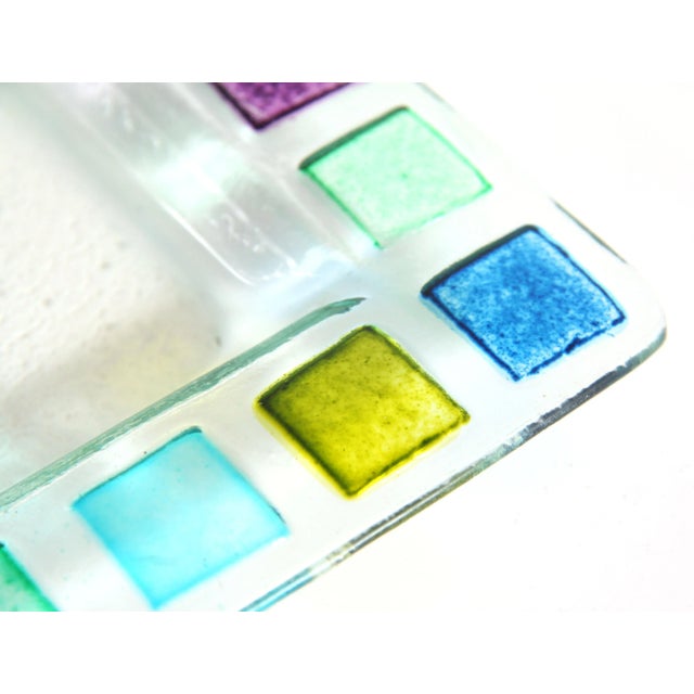 Blue Mid Century Modern Higgins Style Color Block Glass Dish / Tray For Sale - Image 8 of 10