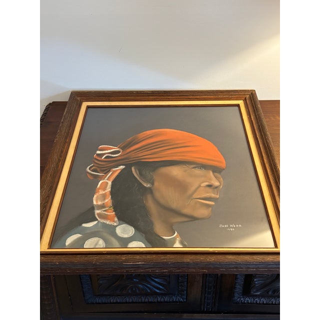 Ink Blue Vintage Extra Large Native Woman Portrait, "Rosita", Signed and Dated For Sale - Image 8 of 14